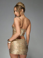 MISSGUIDED Jacquard Bust Boned Corset Detail Bandeau Top And Ruched Bodycon Mini Skirt Two Piece Co Ord Set